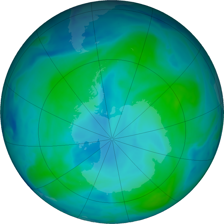 Antarctic ozone map for 12 January 2022